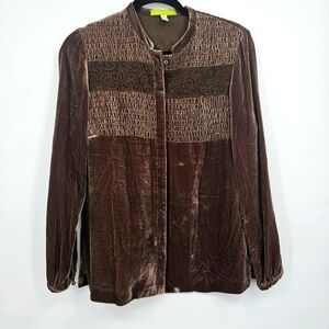 Sigrid Olsen Velvet Silk Blouse Women’s Size 2 / Small Green‎ Olive Long Sleeve